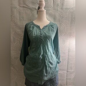 Vintage America Collection XL Teal Embroidered Peasant Blouse